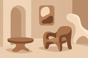 Minimalist Living Room Interior Design with Modern Furniture in Earth Tones