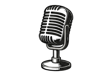 Classic vintage style studio microphone on stand for broadcasting and podcasting