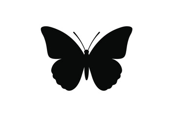 Simple black butterfly silhouette graphic isolated on a white background for nature and insect themes