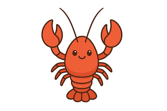 Adorable smiling lobster with large claws and antennae isolated on white