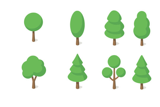 Various isometric green trees and plants suitable for game and map design projects
