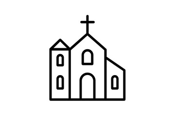 Minimalist outline of a Christian church building with a cross on the roof