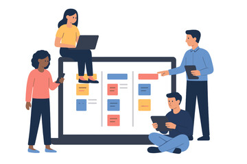 Professional team collaborating on a digital task board for efficient project management