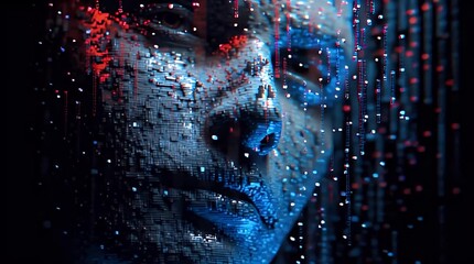 Abstract Portrait of a Person with Digital Effects and Vibrant Colors. - Powered by Adobe