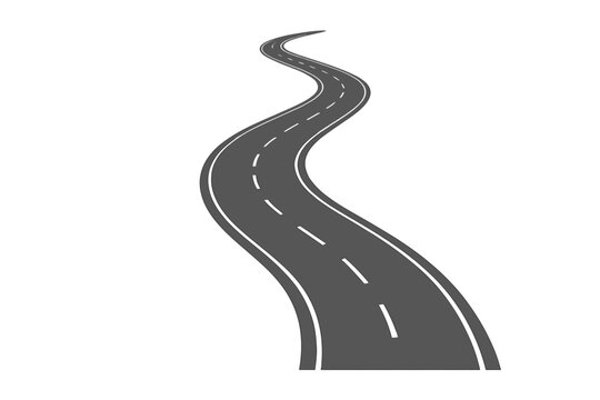 Long winding asphalt road disappearing into the distance with dashed lane markings
