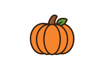 Minimalist orange pumpkin icon with thick brown outline stem and green leaf