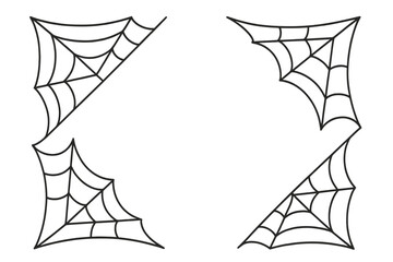 Simple black outline spider web corners border frame decoration for Halloween design