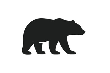 Minimalist black silhouette of a large wild bear walking in profile view