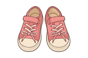 Cute pink canvas sneakers for children with laces and velcro straps isolated on white