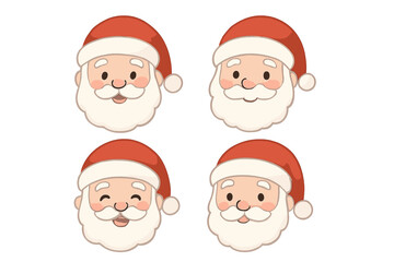 Cute Santa Claus heads set showing various cheerful facial expressions for holiday design