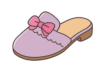 Fototapeta premium Single cute purple slipper house shoe with decorative pink bow on the toe area