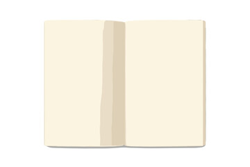 Open blank notebook or booklet with empty cream colored pages isolated on white background