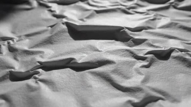 Closeup of wrinkled or crumpled gray material texture with soft lighting