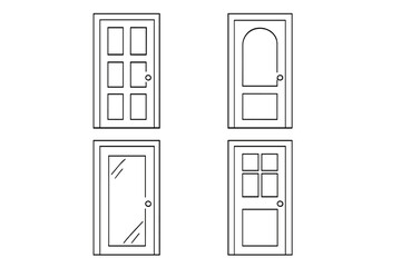 Various entrance and interior door styles: paneled, arched, and glass designs