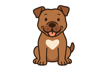 Cute brown dog sitting happily with tongue out and heart shape on chest