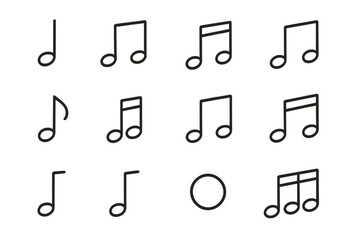 Set of outline musical note symbols representing rhythm and audio concepts