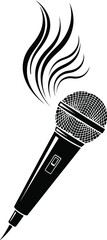 Hot microphone with stylized smoke or sound waves rising from the top isolated on white background
