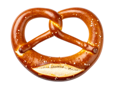 Freshly baked pretzel isolated on white background, transparent PNG