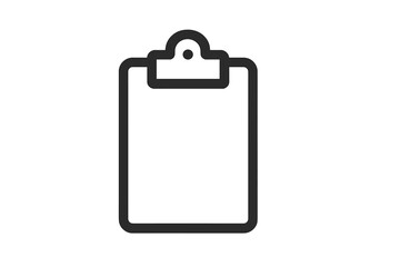 Minimalist black outline icon of a clipboard document holder