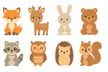 Obraz premium Collection of charming cartoon forest animals for children's design projects