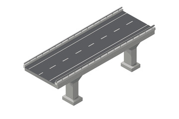 Isometric elevated highway bridge section with concrete supports