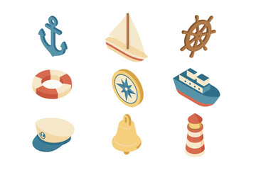 Isometric icons set of nautical and maritime equipment © icon_art