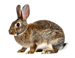 Brown rabbit isolated on white background, transparent PNG