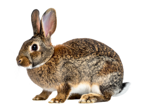 Brown rabbit isolated on white background, transparent PNG