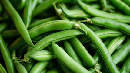 Fototapeta premium Freshly harvested green beans create a visually appealing vibrant nutritious close up, ideal for