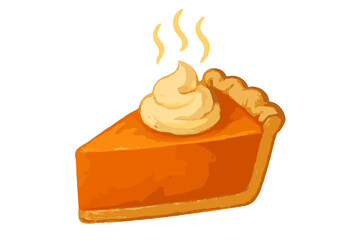 Warm slice of pumpkin pie topped with creamy whipped cream