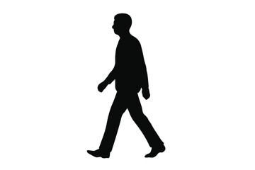 Silhouette of adult man walking in profile view against white background