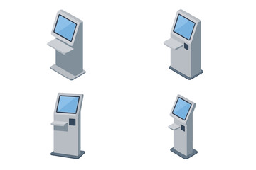 Isometric set of modern self service information kiosks