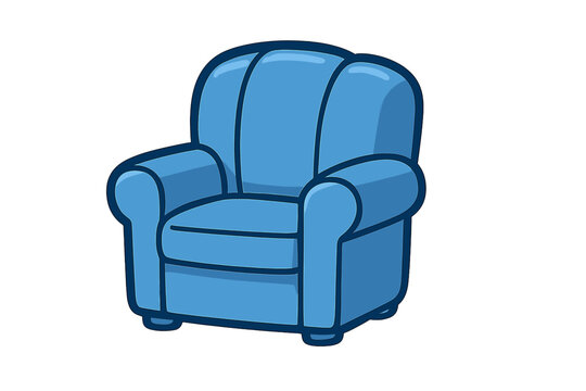 Plush blue armchair with soft padding and curved armrests