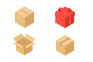 Isometric set of shipping and gift boxes icons