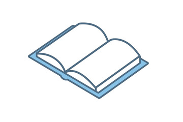 Isometric open book icon with blank pages and blue outline