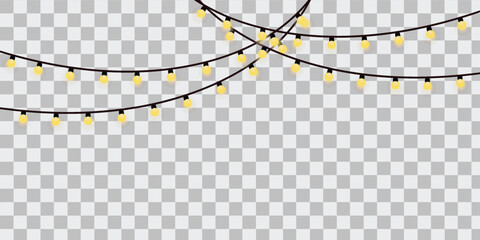String lights decoration with yellow bulbs isolated on transparent background © Sufia