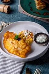 Beautiful Food Photography of Fish and Chips, Aesthetic Food Picture, Food Photography Concept.