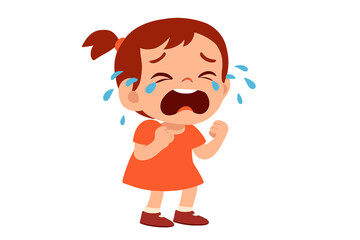 Upset young girl with brown hair having an emotional outburst and shedding tears