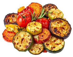 Grilled vegetables isolated on white background, transparent PNG