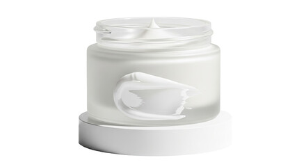 Clinical skincare jar with mirror gloss smear on the white base