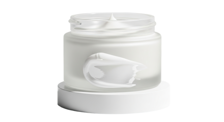 Clinical skincare jar with mirror gloss smear on the white base