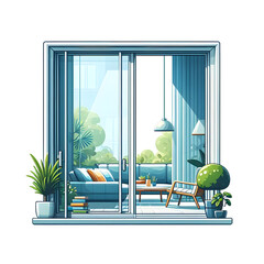 Modern glass sliding window isolated on transparent background
