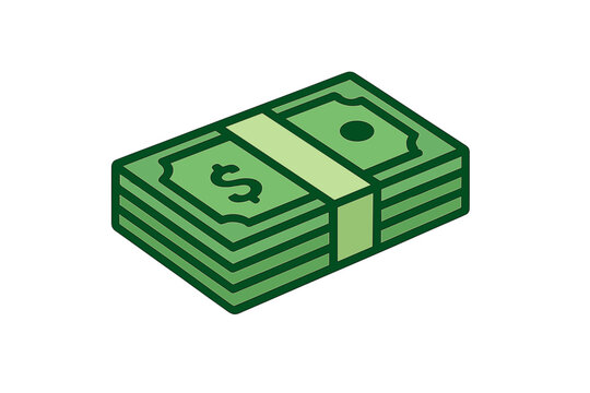 Large stack of green dollar bills tied together symbolizing wealth and financial success