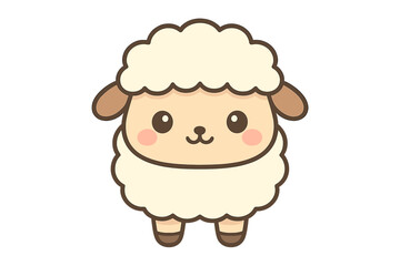 Fluffy baby lamb character with rosy cheeks standing isolated on white background