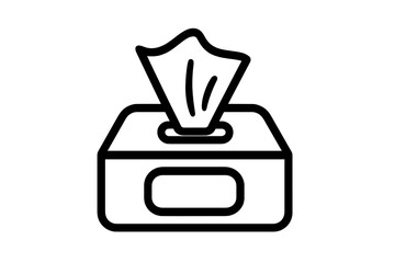 Outline drawing of a tissue dispenser box with one tissue pulled out for cleanliness