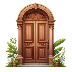 Modern wood door design isolated on transparent background