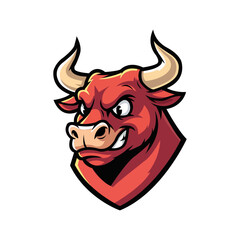 Vibrant vector illustration of a red bull cartoon, featuring an angry expression and bold outlines. The design captures a mascot style, perfect for digital art and graphic applications