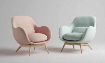 Fototapeta premium Elegant modern armchairs in pastel colors, stylish interior design.