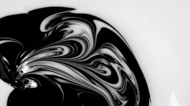Close-up of a black and white swirly marble-like object with a blurred background and a sharp focus on the swirling patterns.