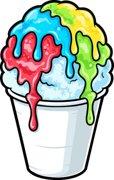Colorful shaved ice dessert with dripping syrup